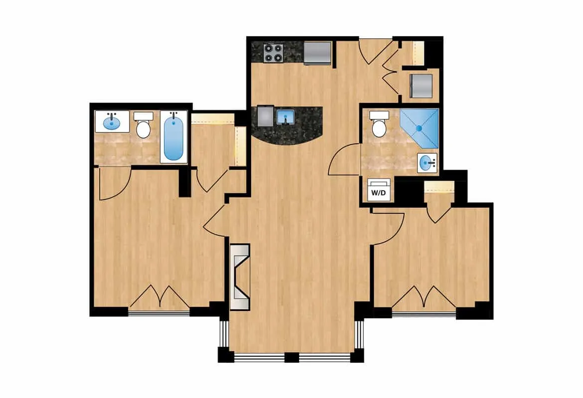 Two Bedroom — Units 202-602 floor plan