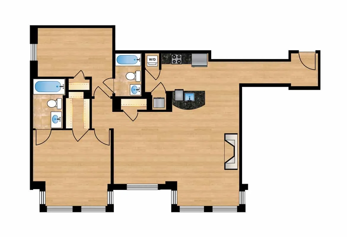 Two Bedroom — Units 203-603 floor plan
