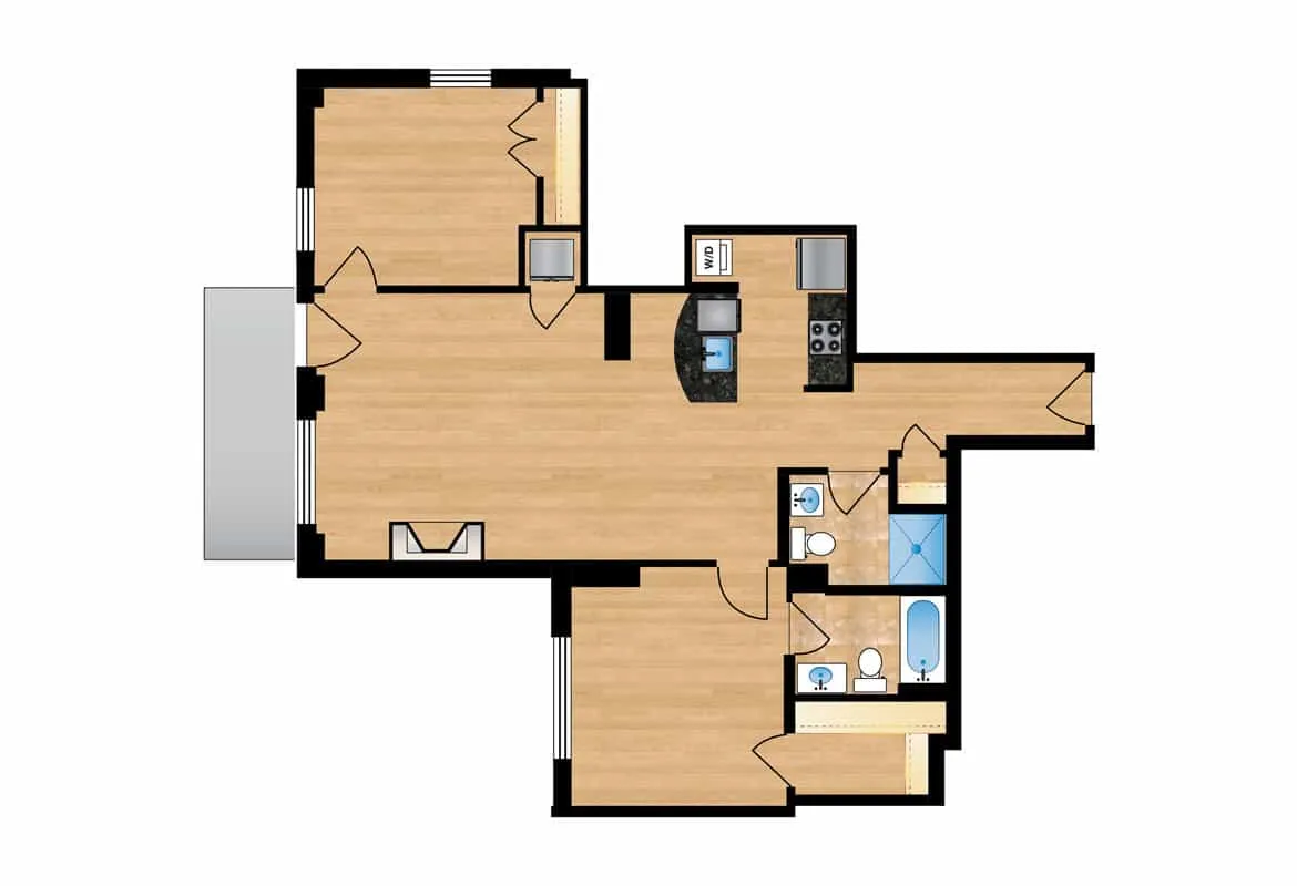 Two Bedroom — Units 205-605 floor plan