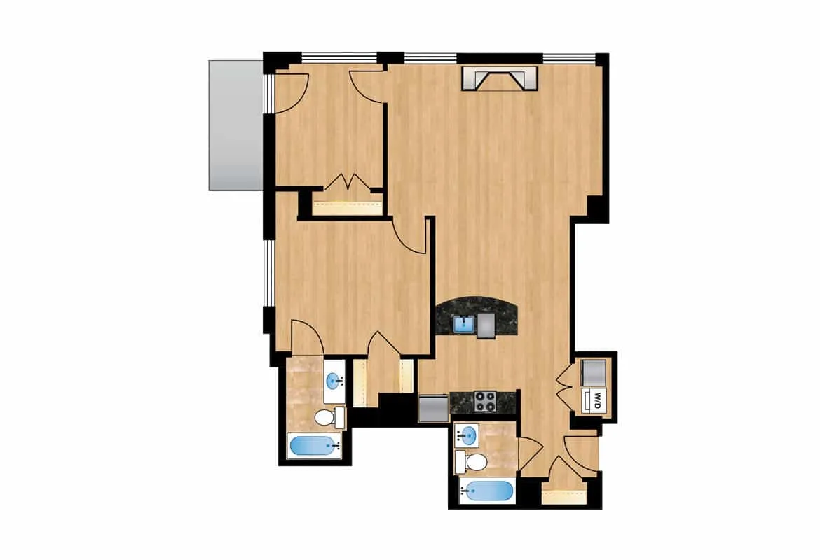 Two Bedroom — Units 206-606 floor plan
