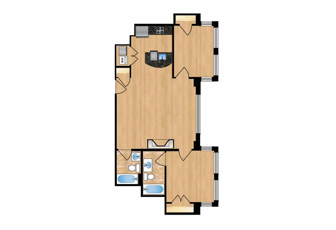 Two Bedroom — Units 208-608 floor plan
