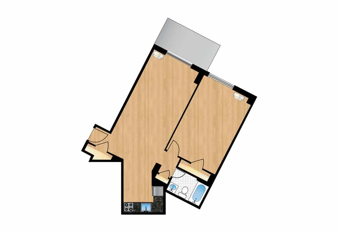 One Bedroom — Tier 16 floor plan
