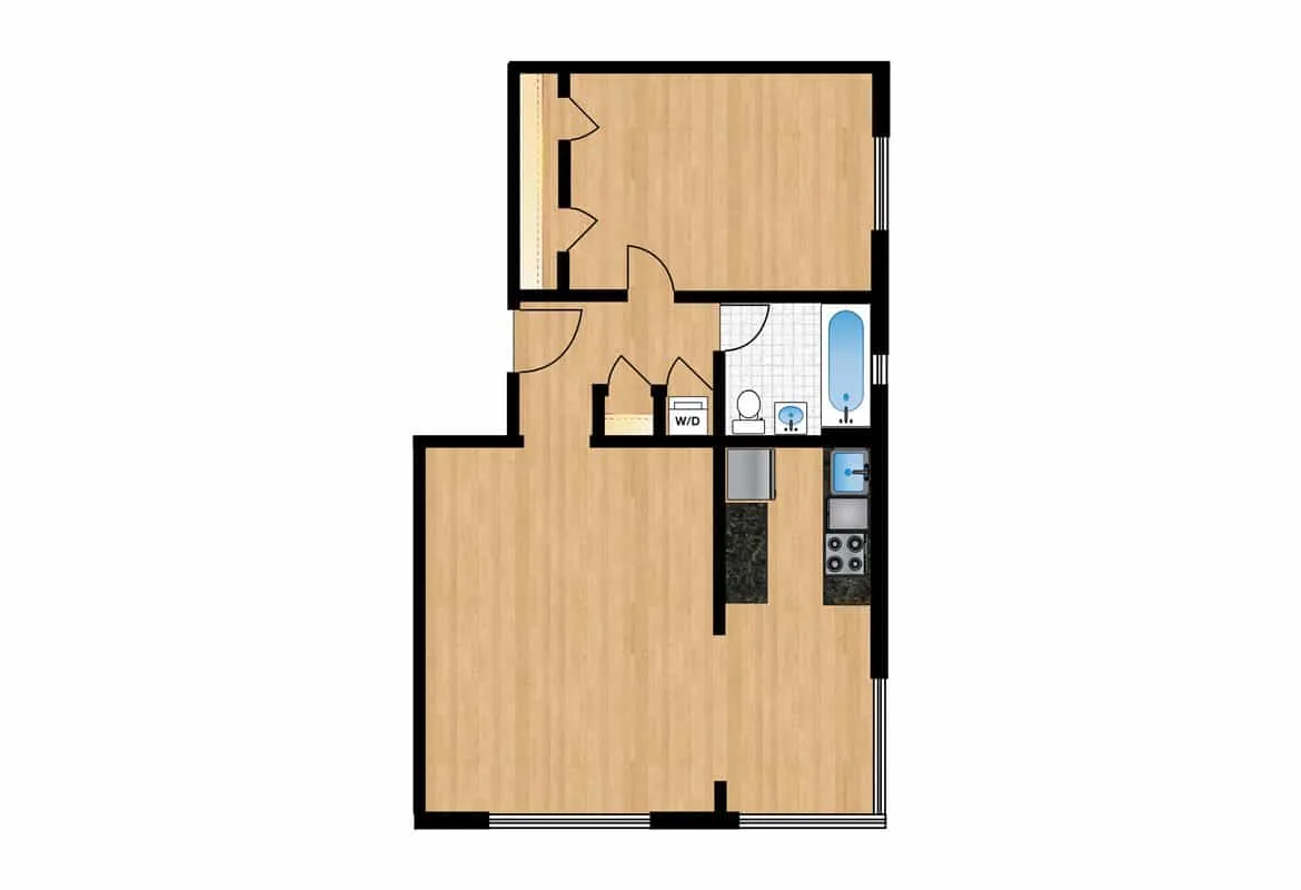 One Bedroom — Tiers 18-19 floor plan