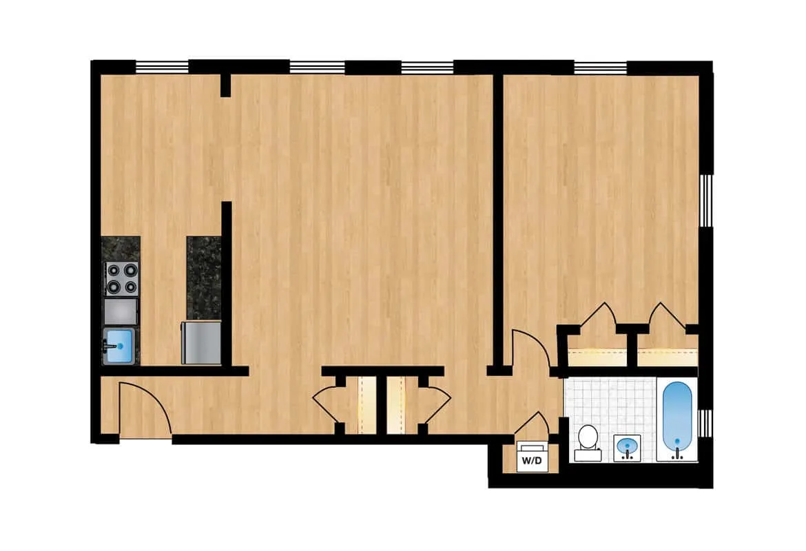 One Bedroom — Tiers 5-6 floor plan