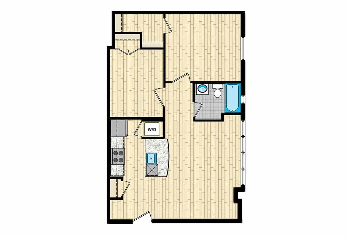 One Bedroom — Unit 107 floor plan