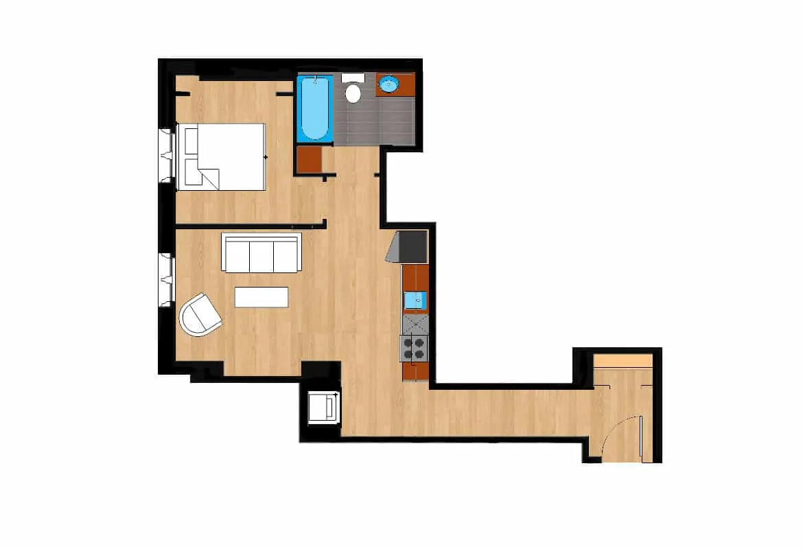 One Bedroom — Unit 221 floor plan