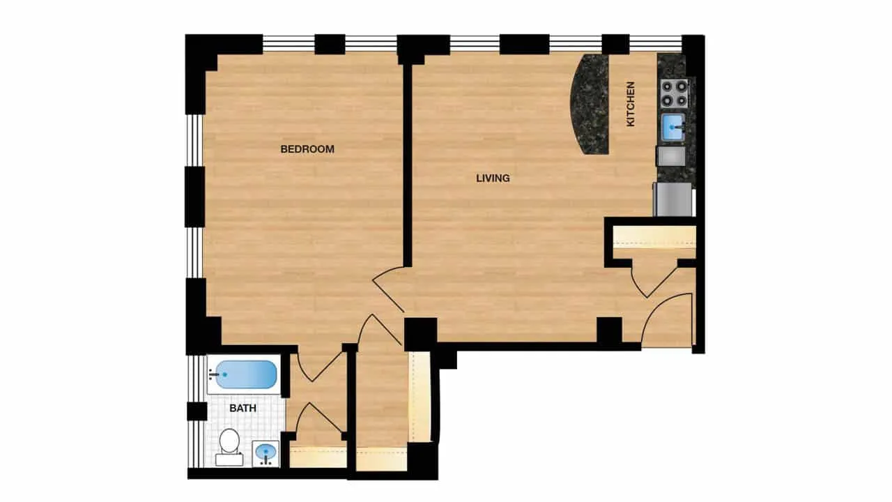 One Bedroom — Unit H102 – H802 floor plan