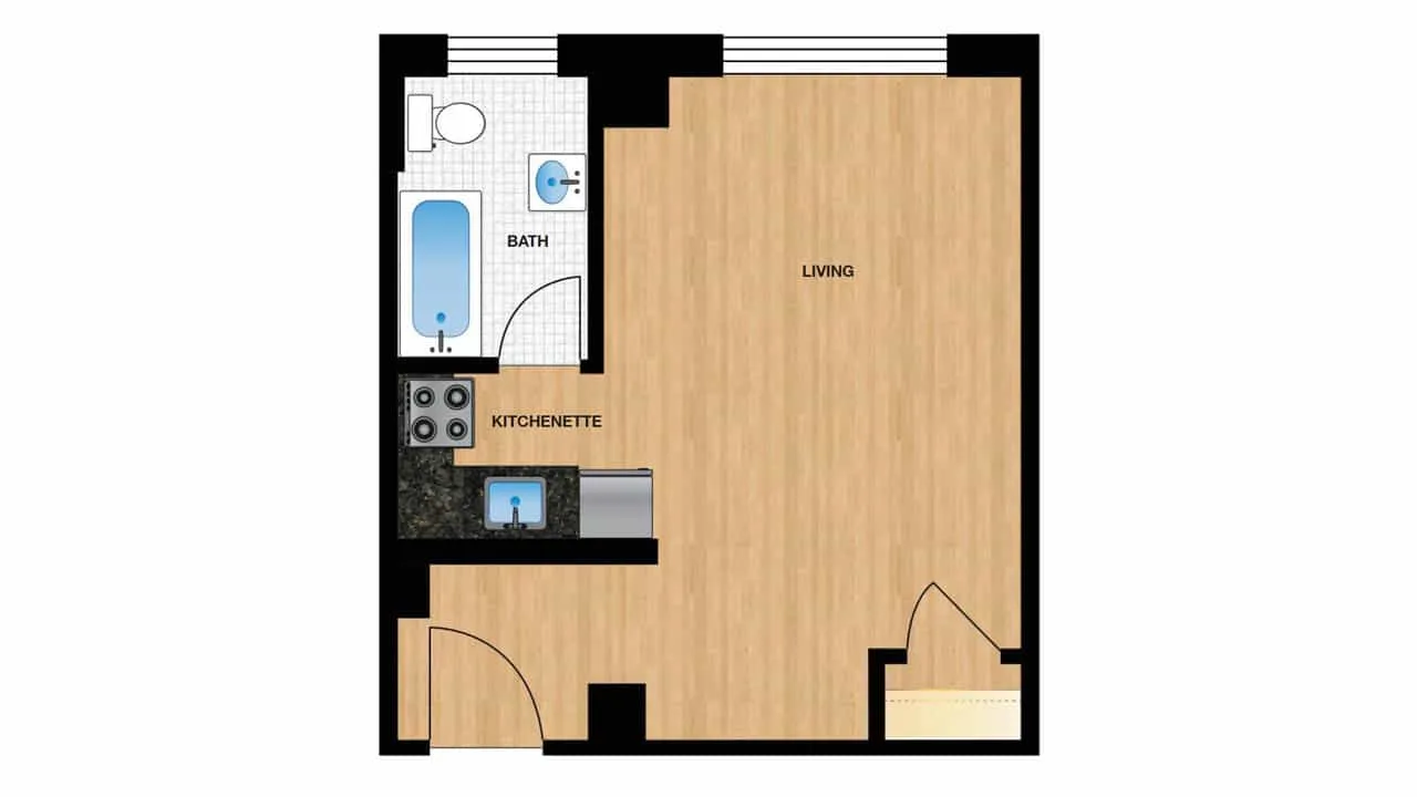 Studio — Unit H105 – H805 floor plan