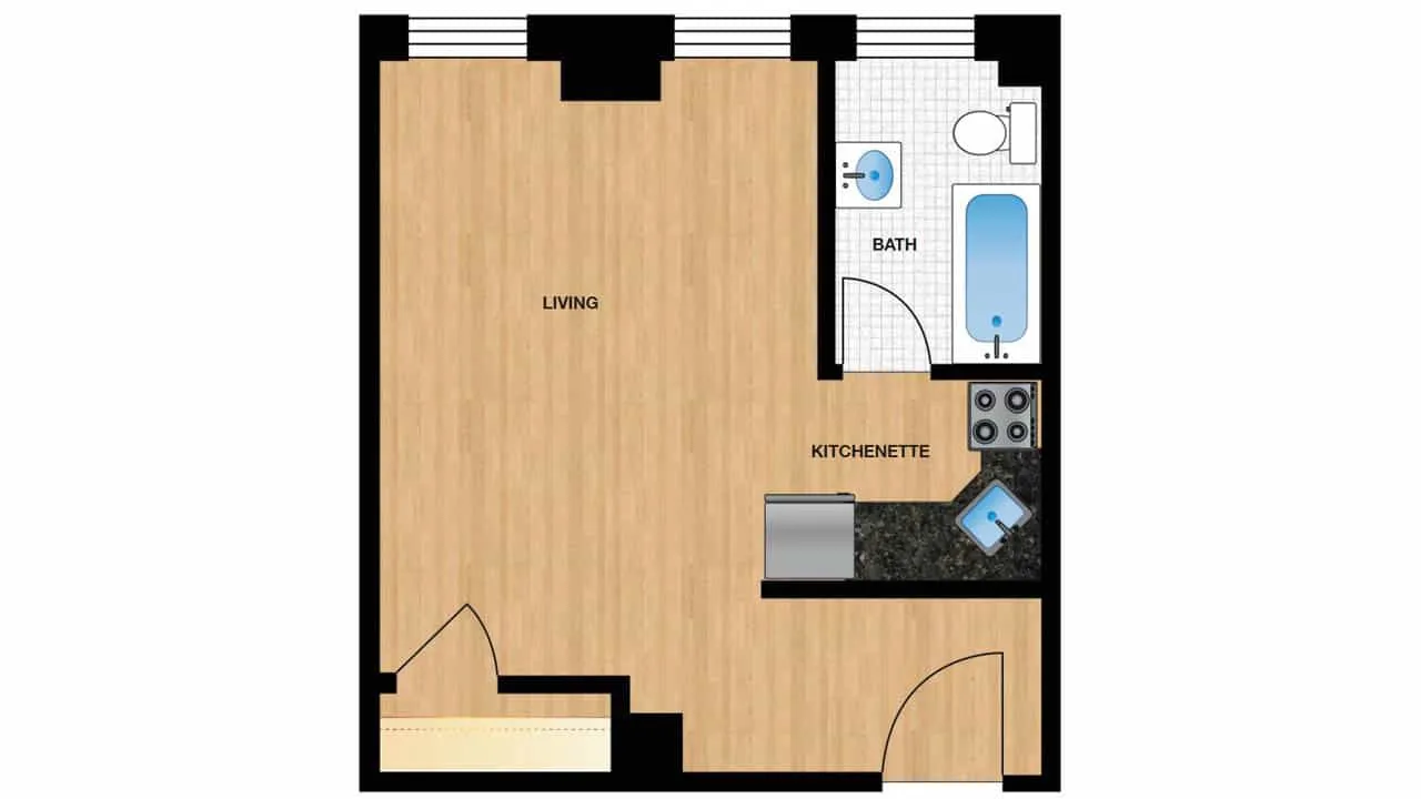 Studio — Unit H106 – H806 floor plan