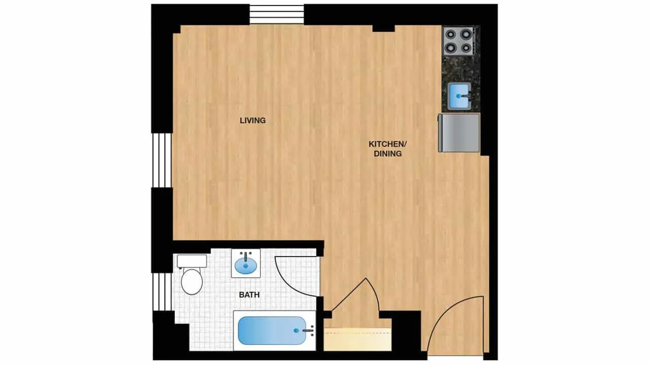 Studio — Unit H107 – H807 floor plan