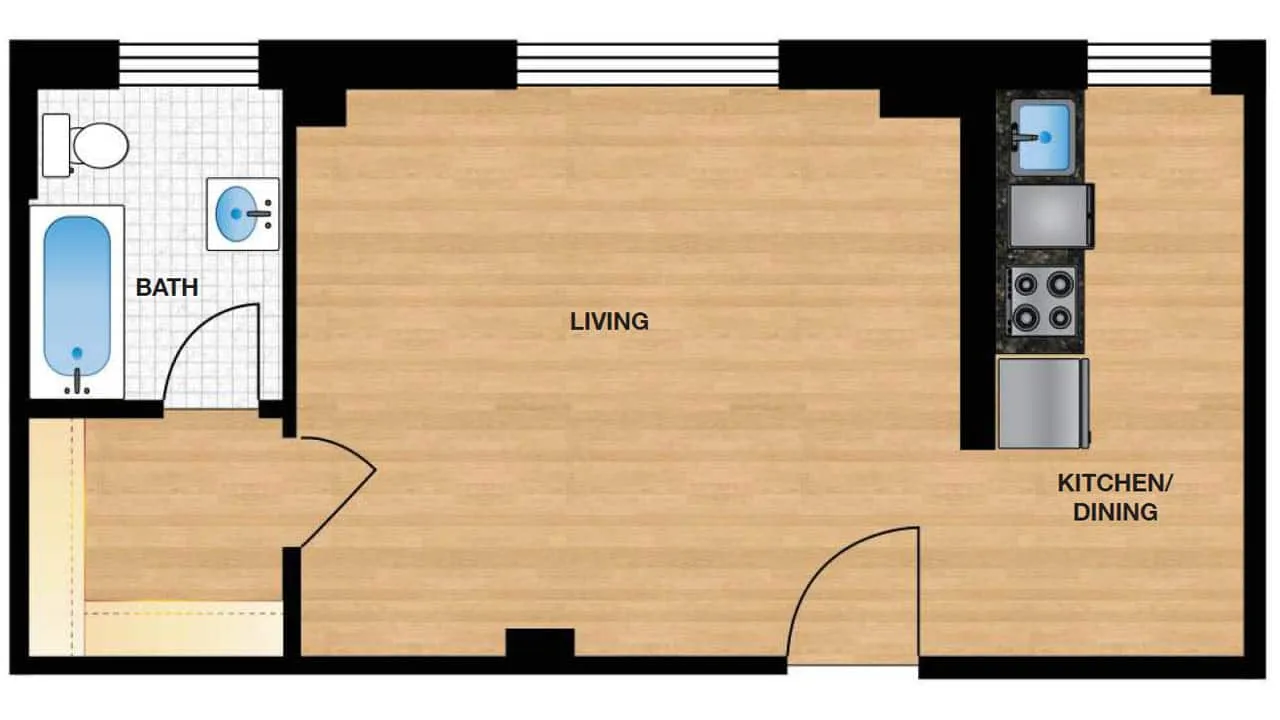 Studio — Unit H108 – H808 floor plan