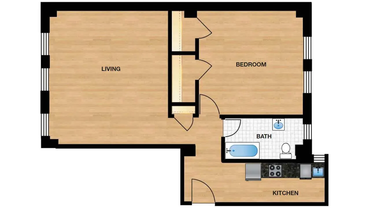 One Bedroom — Unit H110 – H810 floor plan