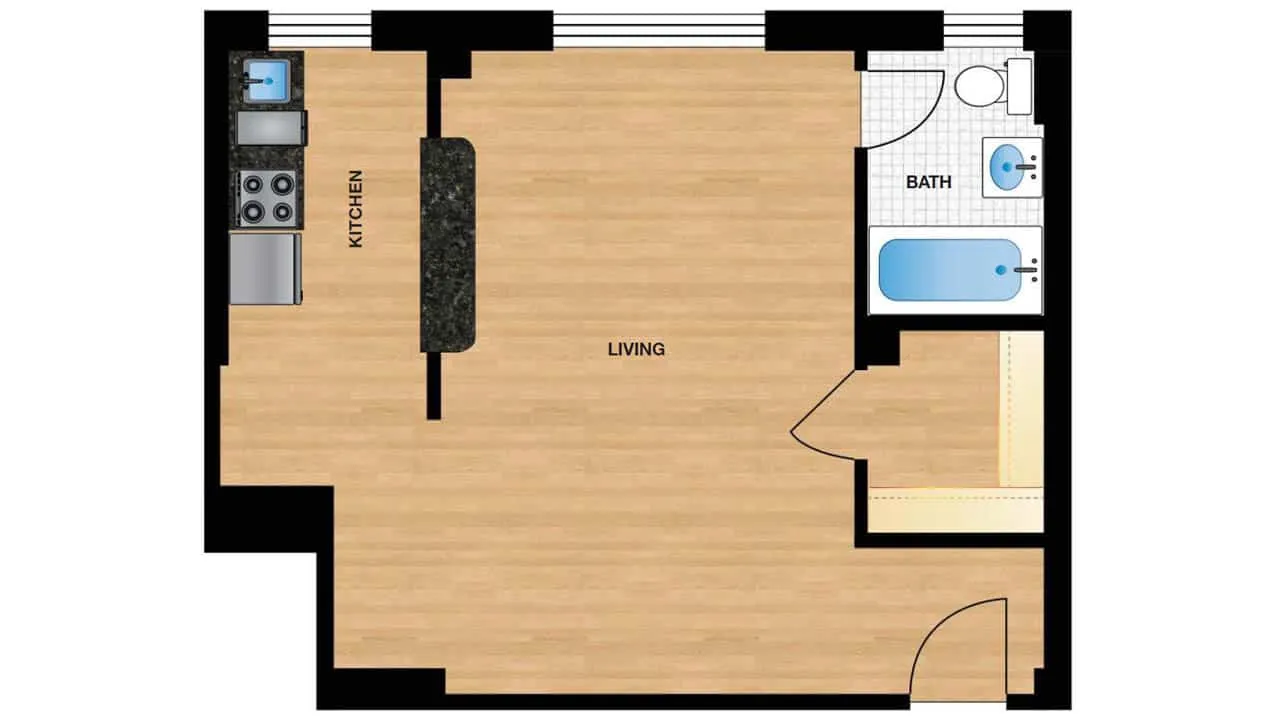 Studio — Unit W105 – W805 floor plan