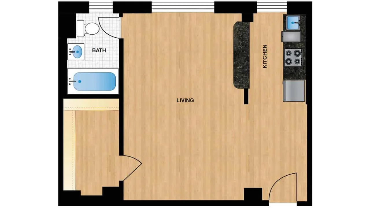 Studio — Unit W109 – W809 floor plan