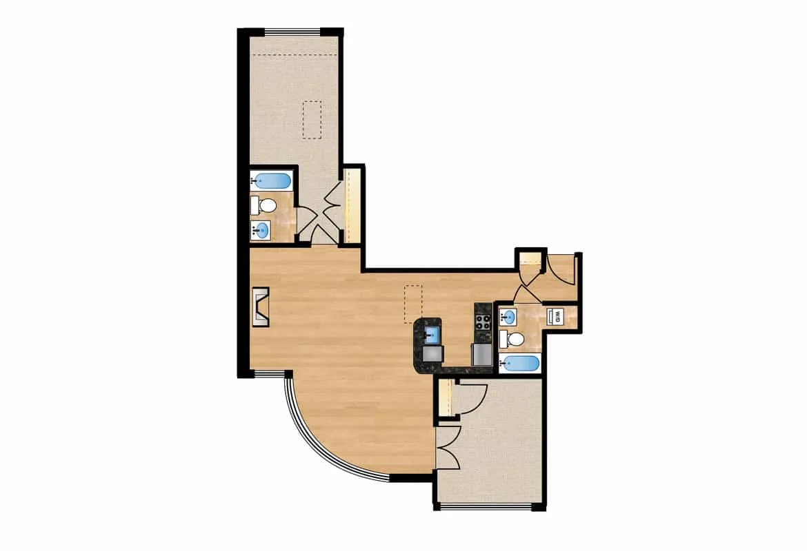 Two Bedroom — Units 101-401 floor plan