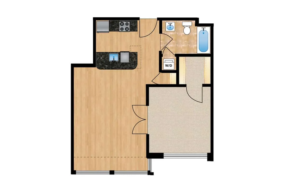 One Bedroom — Units 102-402 floor plan