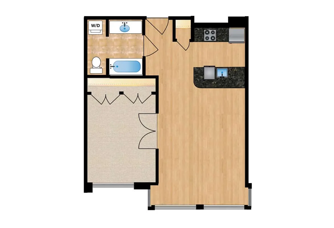 One Bedroom — Units 103-203 floor plan