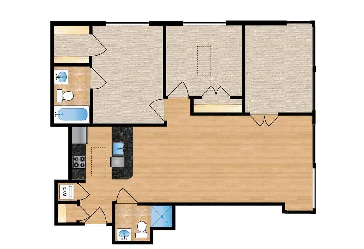 Two Bedroom with Study — Units 108-408 floor plan