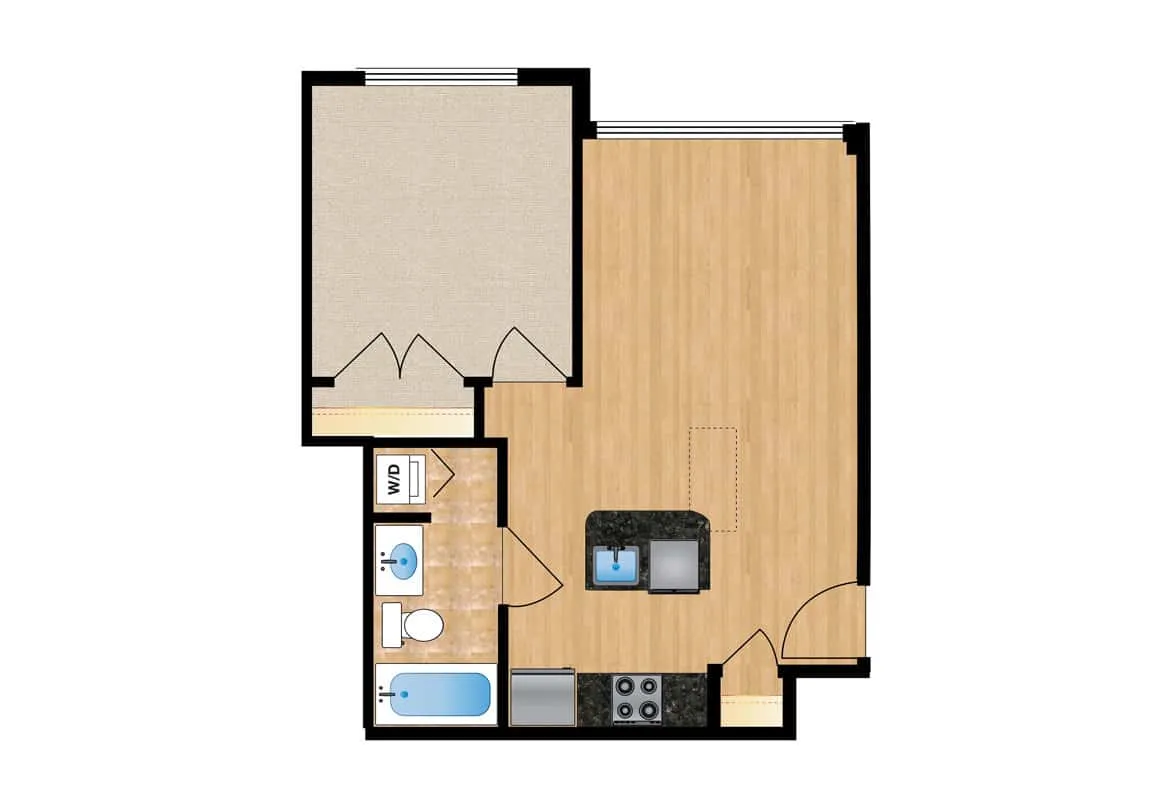 One Bedroom — Units 114-414 floor plan