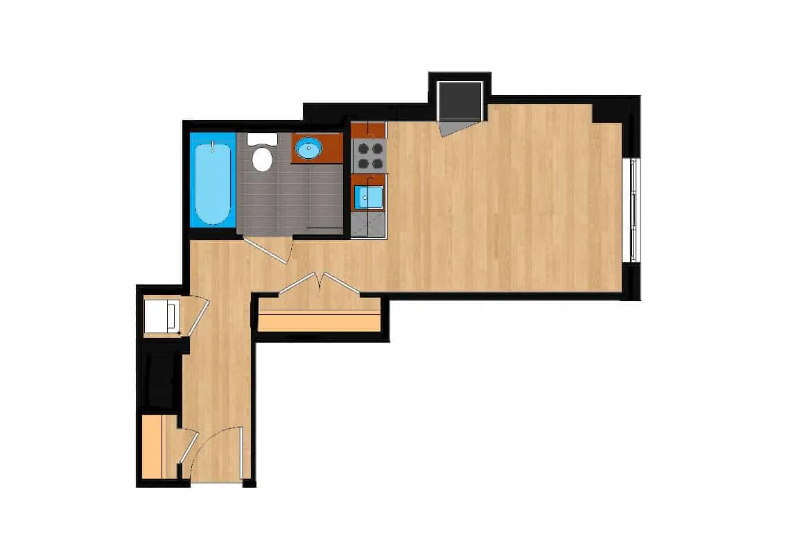 Studio — Units 204-904 floor plan