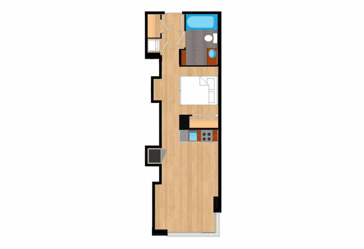 Jr. One Bedroom — Units 207-907 floor plan