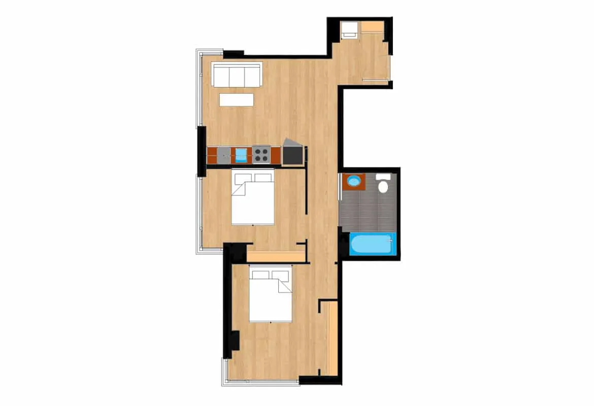 Two Bedroom — Units 209-309 floor plan