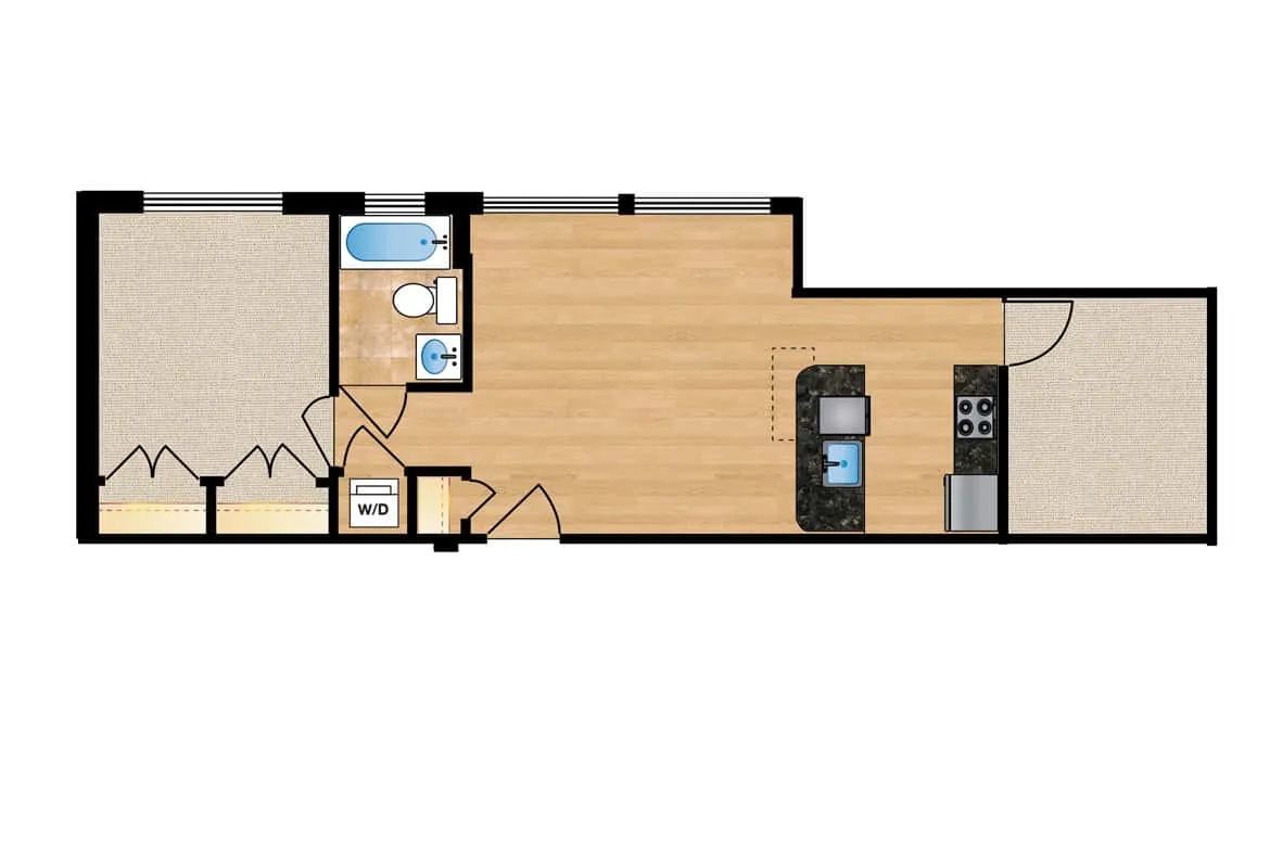 One Bedroom with Study — Units 211-411 floor plan