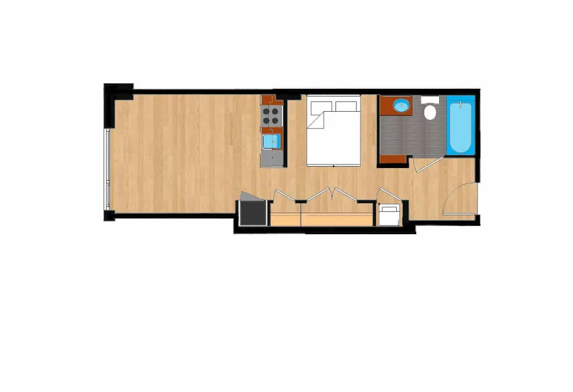 Jr. One Bedroom — Units 211-911 floor plan
