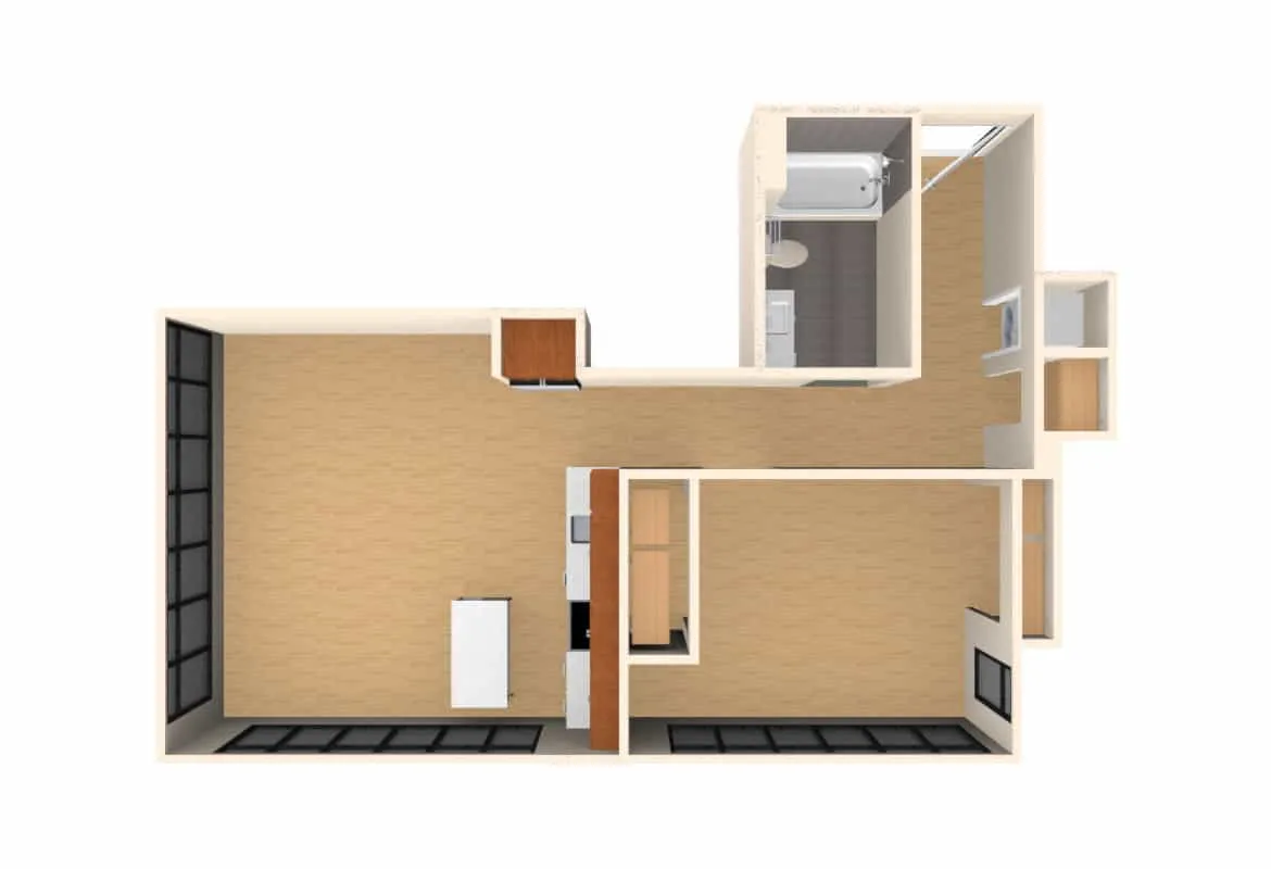 One Bedroom — Units 221-421 floor plan