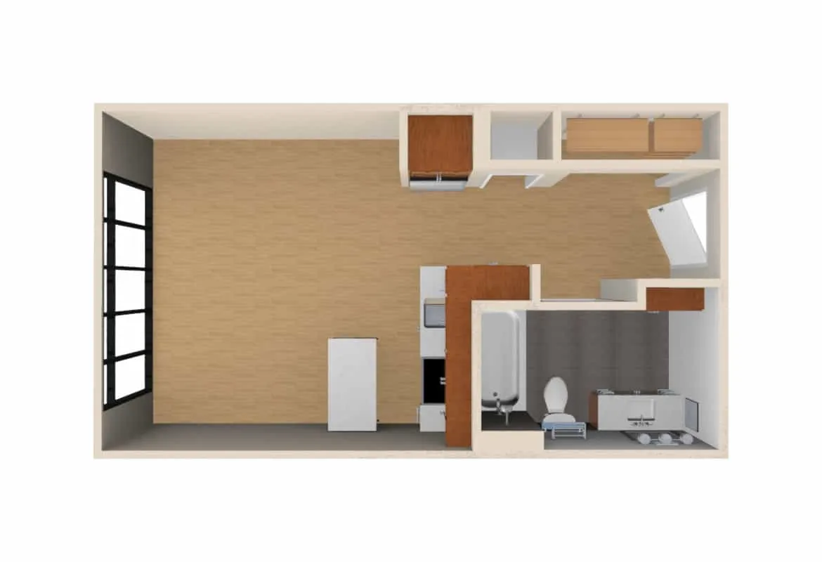 Studio — Units 224-424 floor plan