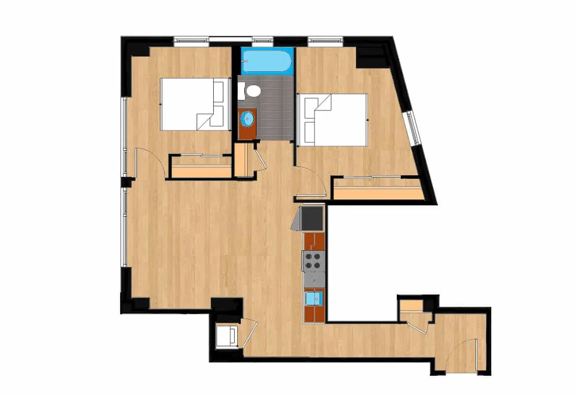 Two Bedroom — Units 321-921 floor plan