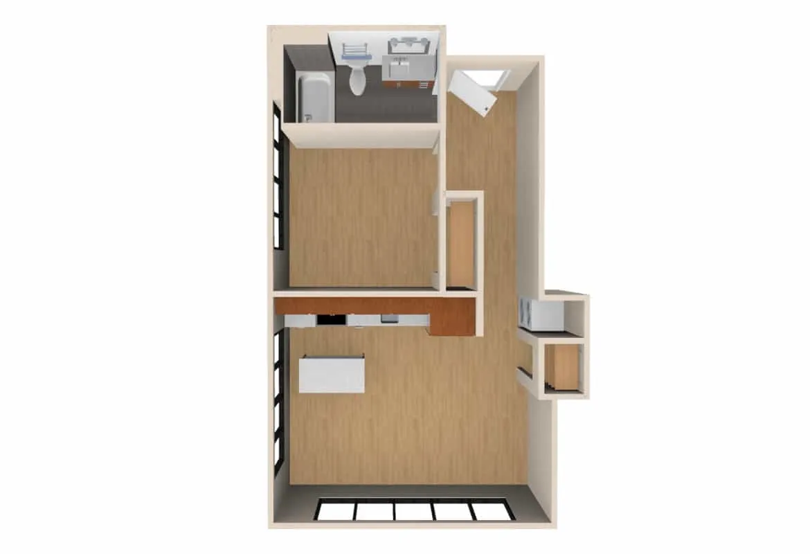 One Bedroom — Units 521-621 floor plan