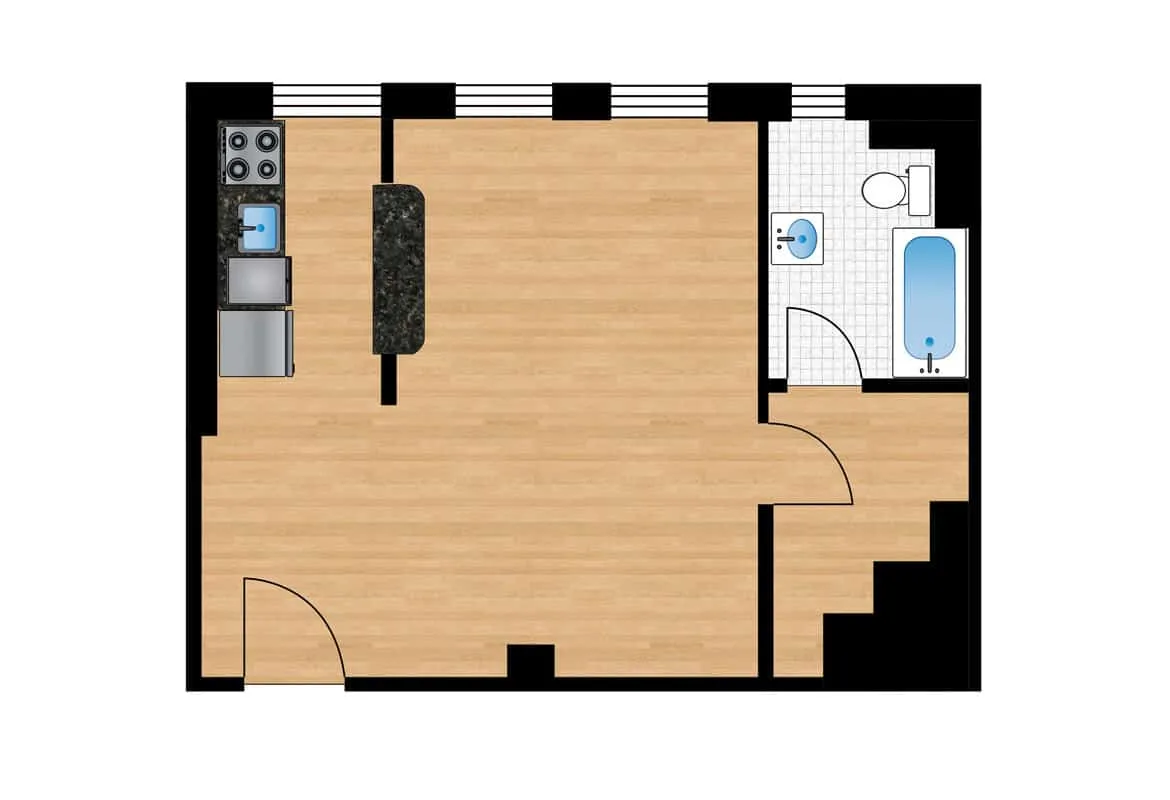 Studio — Units H101-H801 floor plan
