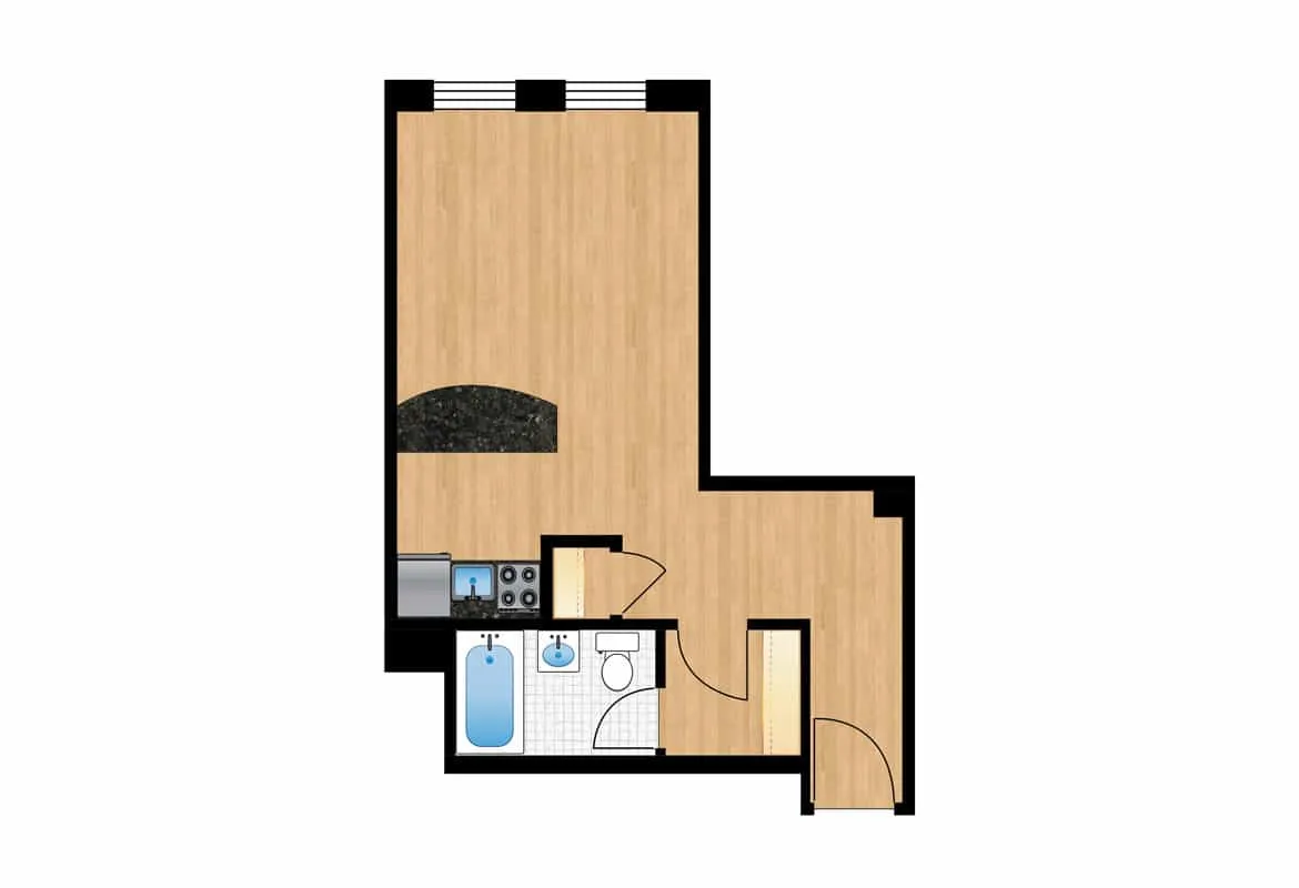 Studio — Units H103-H803 floor plan
