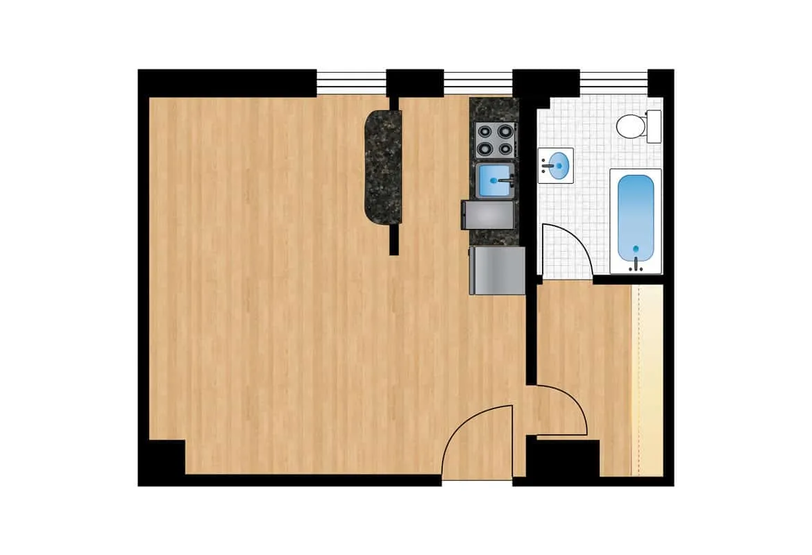 Studio — Units H116-H816 floor plan