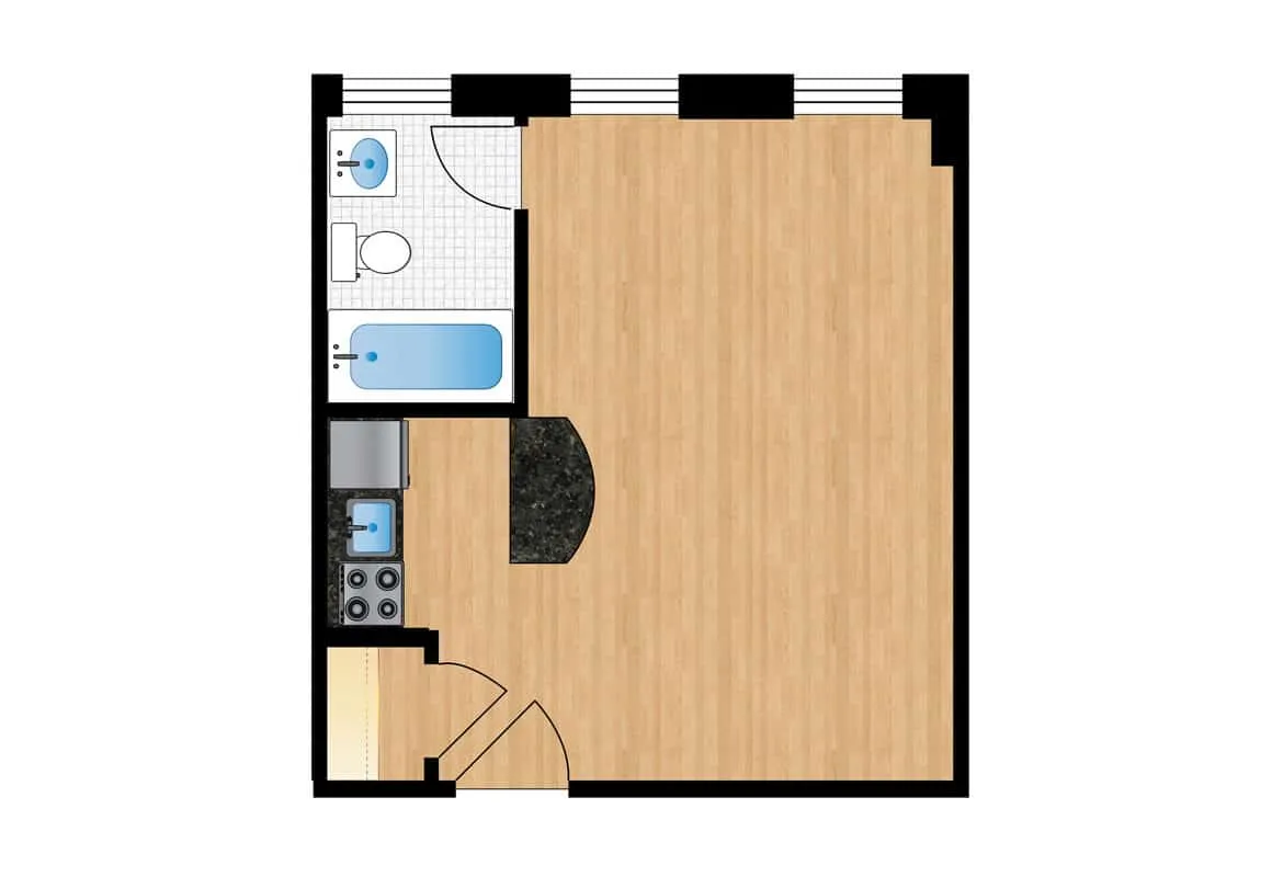 Studio — Units H211-H811 floor plan