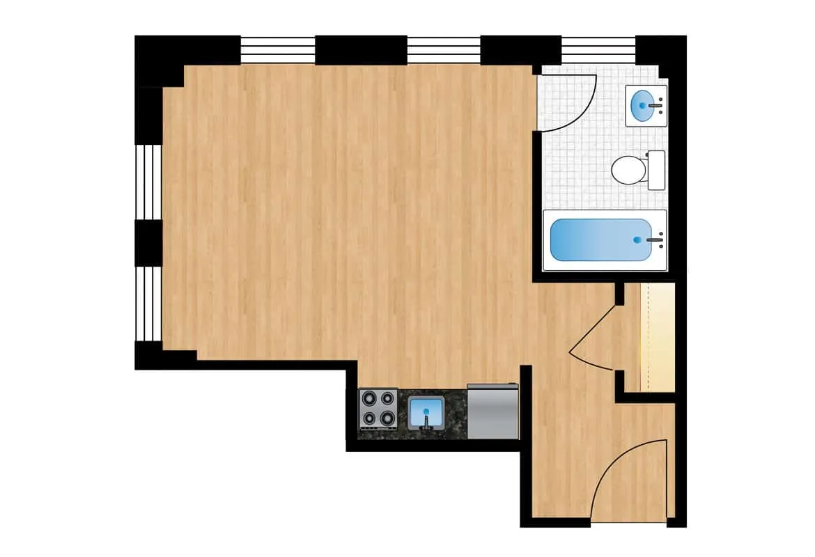 Studio — Units H212-H812 floor plan