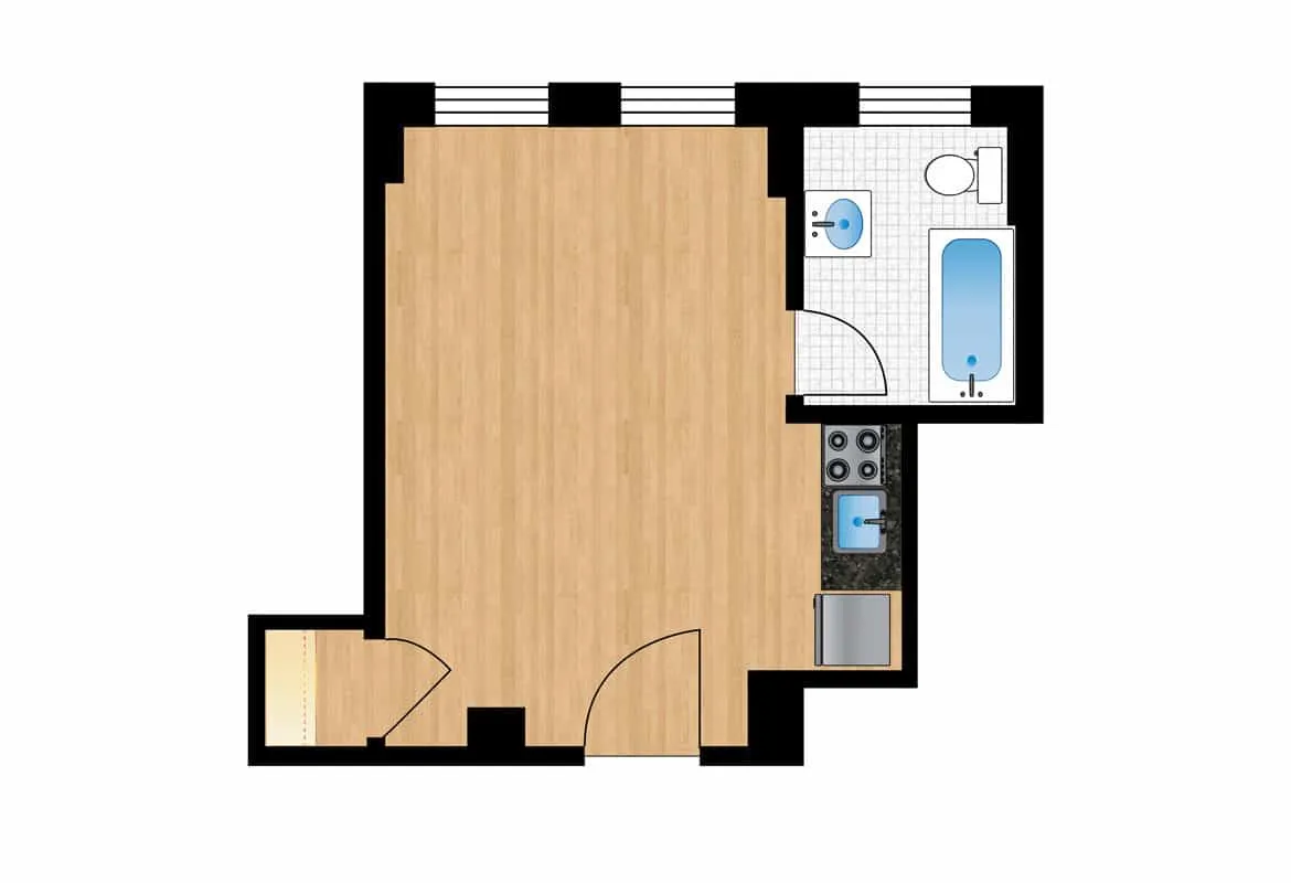 Studio — Units H214-H814 floor plan
