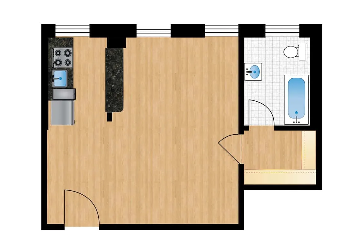 Studio — Units H215-H815 floor plan