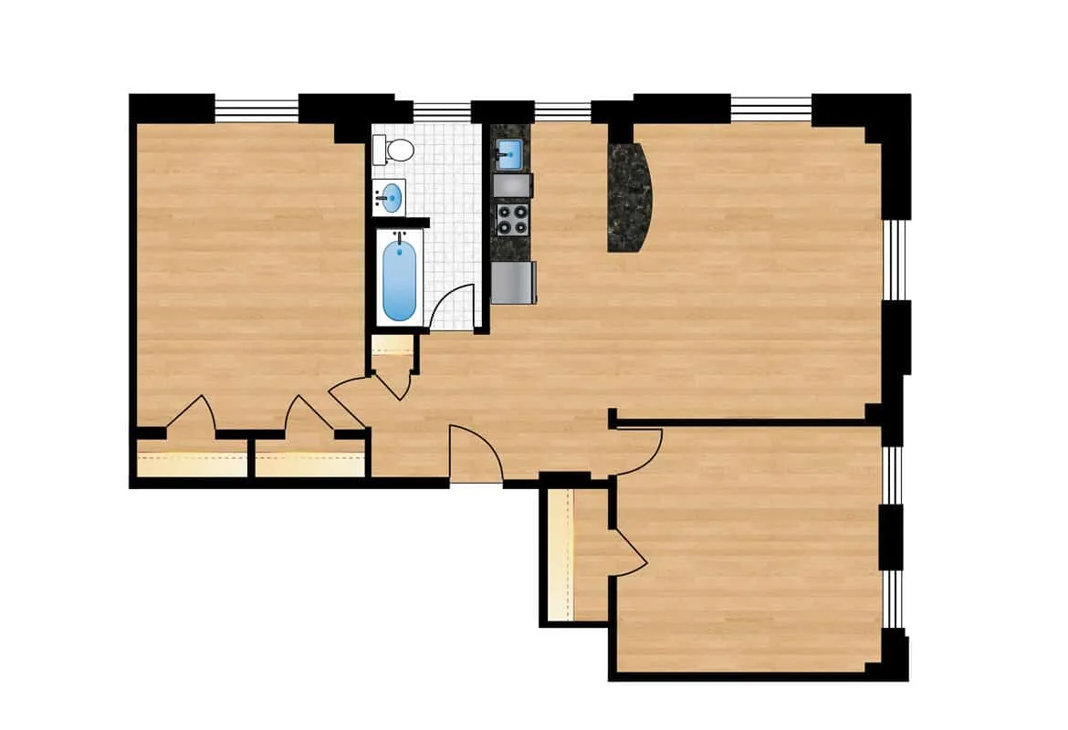 Two Bedroom — Units W201-W801 floor plan