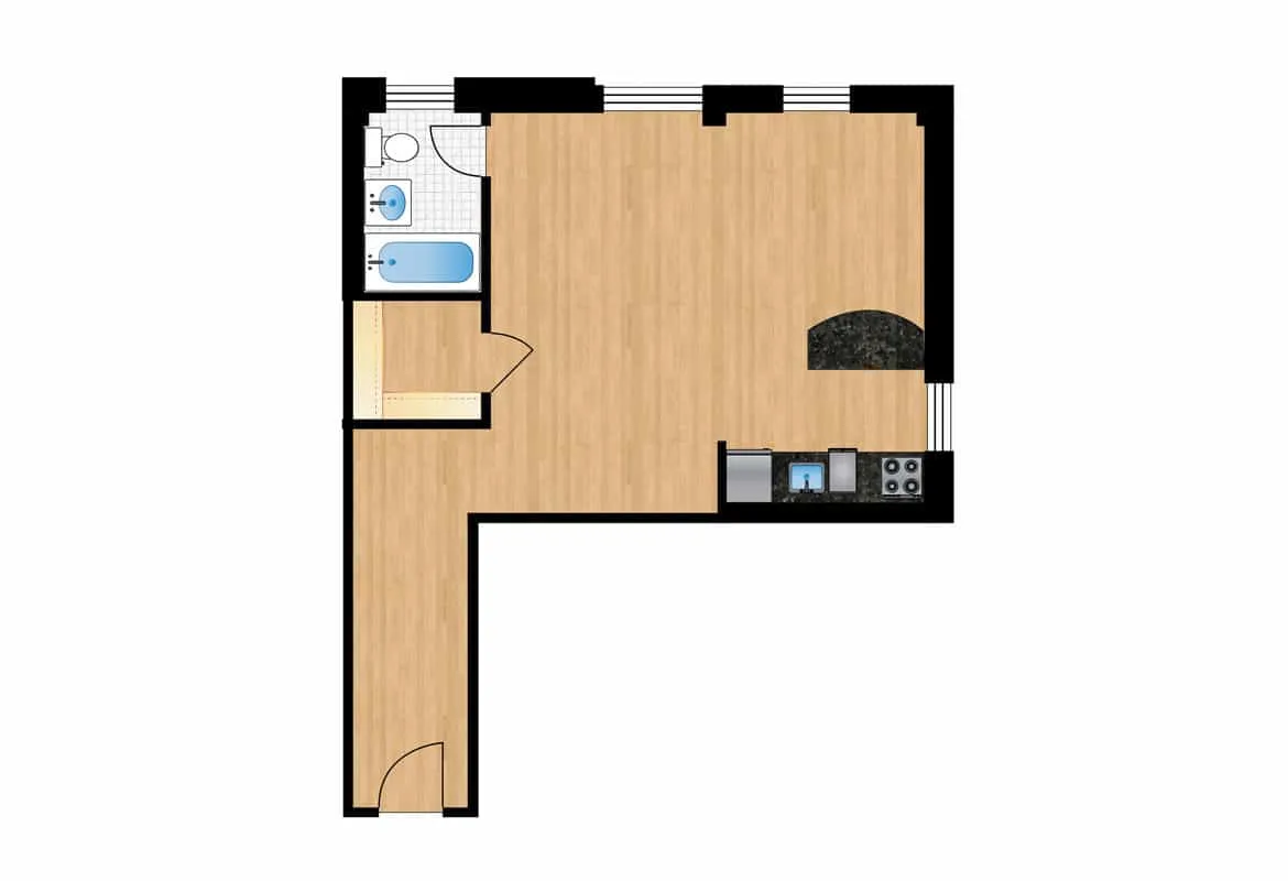 Studio — Units W203-W803 floor plan